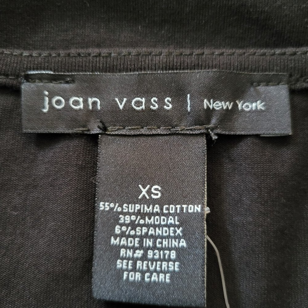 🌟 NWT JOAN VASS New York Black Extended Cap Sleeve Top XS Modal Cotton Spandex - Picture 2 of 4